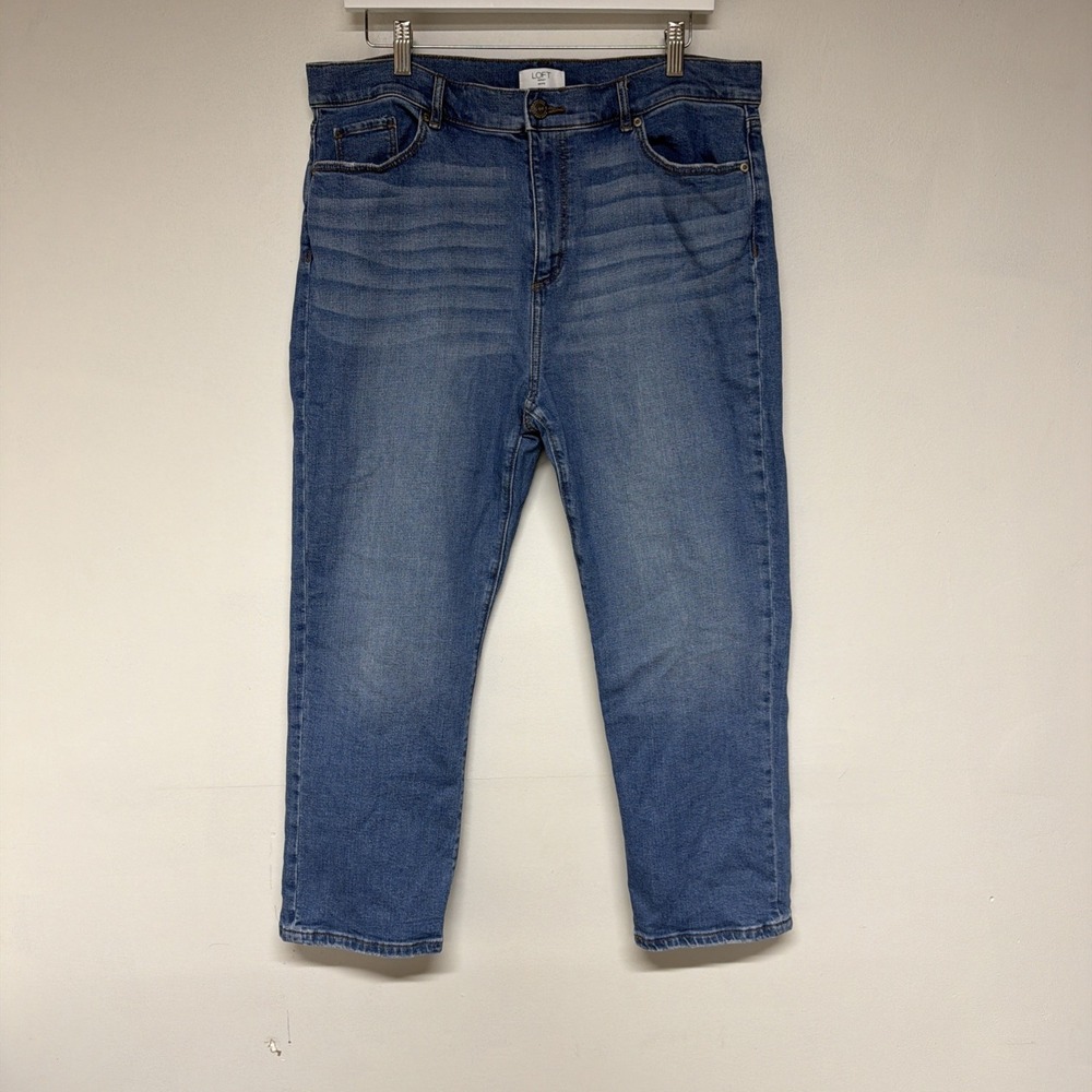 LOFT Women's Petites 14 High Rise Straight Leg Cropped Jeans Medium Wash Blue